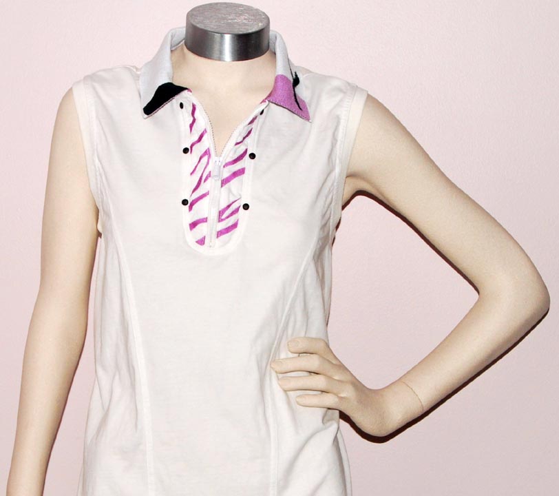 Jamie Sadock — JAMIE SADOCK SLEEVELESS POLO (White/Lavender) 100% Cotton, zip placket (X-LARGE)