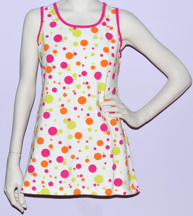LBH — LBH "SPANDEX" GIRLS RACER BACK DRESS (LARGE) magenta/orange/lime polka dots
