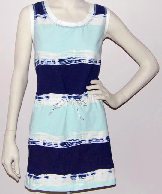 Natty — NATTY "DRAW STRING WAIST" SPANDEX DRESS (Navy/White/Sky) (MEDIUM)