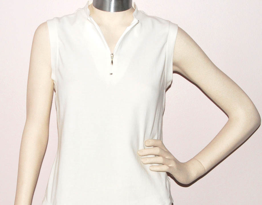 Natty — NATTY SLEEVELESS "LYCRA" ZIP NECK (WHITE) (SMALL)